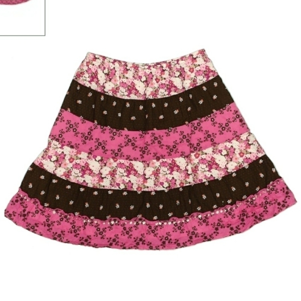 👗 Justice Color Block Skirt Pink Brown Girl's Size 10 Sequins Eyelet Embroidery